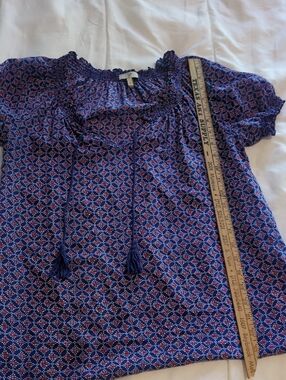 Joie Blue Printed Smocked-Neck Peasant Blouse